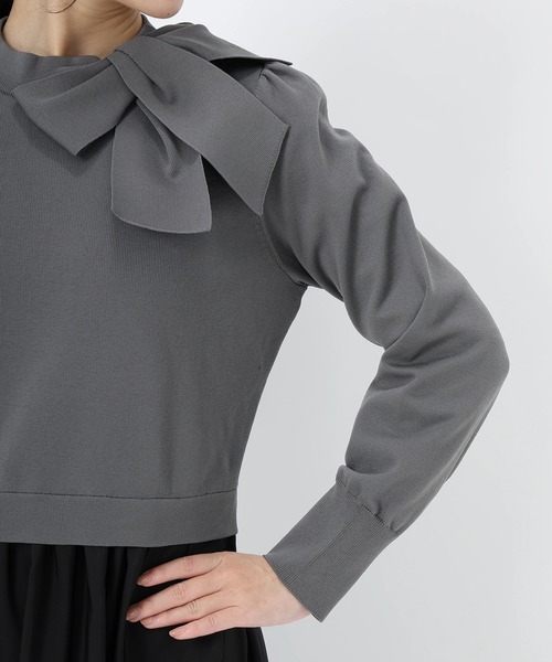 STRAWBERRY-FIELDS（ストロベリーフィールズ）の「エレナポリー_リボンネックドッキングワンピース（ワンピース・レディース・ネイビー/ブラック/グレー・2）」の10枚目の写真