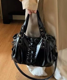 レースアップ風デザイン 2WAYショルダーバッグ