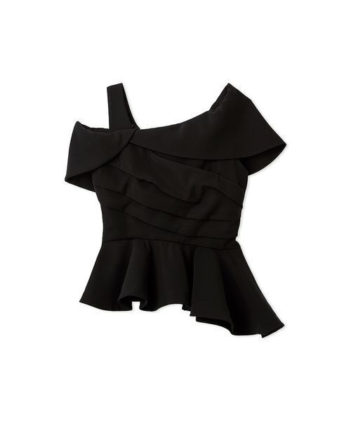 FRAY I.D(フレイアイディー)の「オフショルカラーアシメペプラムトップス(Tシャツ/カットソー・レディース・ブラック/ベージュ/ドット・0/1)」の2枚目の写真