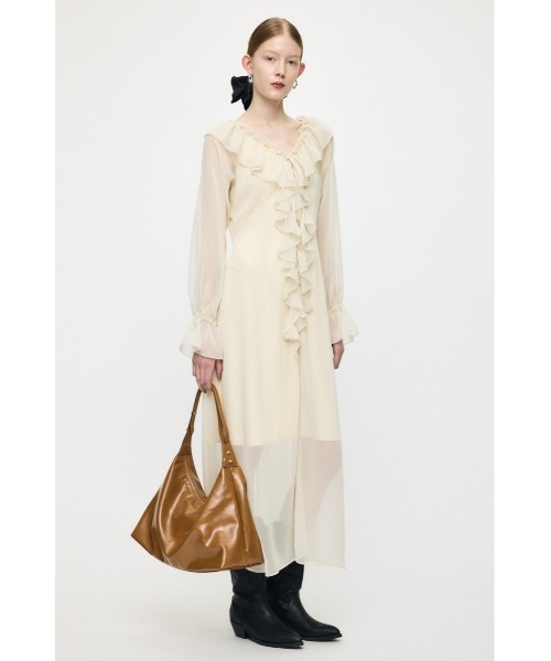 MOUSSY（マウジー）の「【26年SS新作】RUFFLE CHIFFON MAXI ドレス（ワンピース・レディース・ネイビー/グリーン系その他/アイボリー・2/1）」の6枚目の写真