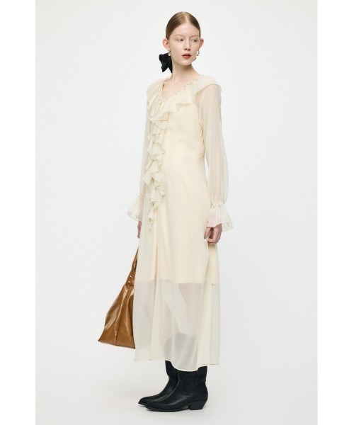 MOUSSY（マウジー）の「【26年SS新作】RUFFLE CHIFFON MAXI ドレス（ワンピース・レディース・ネイビー/グリーン系その他/アイボリー・2/1）」の7枚目の写真