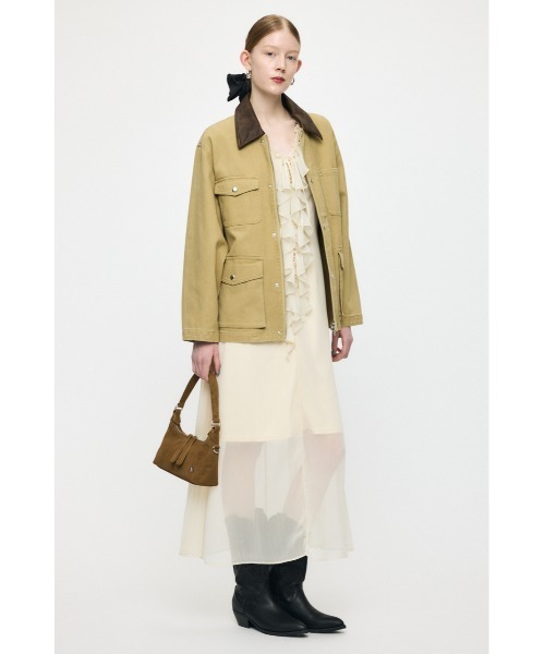 MOUSSY（マウジー）の「【26年SS新作】RUFFLE CHIFFON MAXI ドレス（ワンピース・レディース・ネイビー/グリーン系その他/アイボリー・2/1）」の8枚目の写真