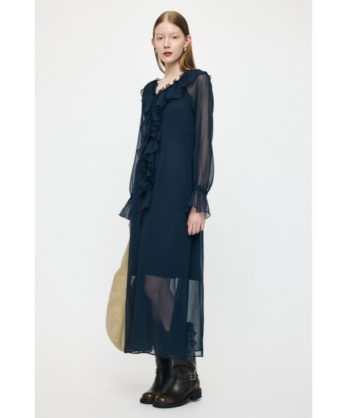 MOUSSY（マウジー）の「【26年SS新作】RUFFLE CHIFFON MAXI ドレス（ワンピース・レディース・ネイビー/グリーン系その他/アイボリー・2/1）」の10枚目の写真