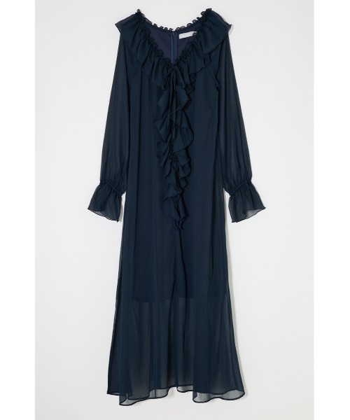 MOUSSY（マウジー）の「【26年SS新作】RUFFLE CHIFFON MAXI ドレス（ワンピース・レディース・ネイビー/グリーン系その他/アイボリー・2/1）」の12枚目の写真