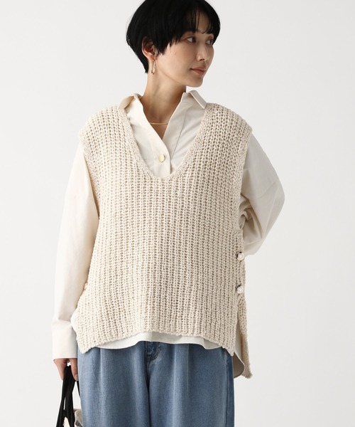 Elura（エルーラ）の「テープヤーンベスト/643325（ベスト・レディース・オフホワイト/ブラック・FREE）」の2枚目の写真