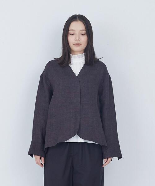 ADIEU TRISTESSE（アデュートリステス）の「リネングレンチェックジャケット（ノーカラージャケット・レディース・グレー系その他/ダークブラウン・38）」の20枚目の写真