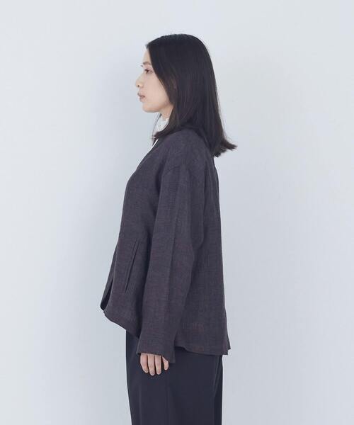 ADIEU TRISTESSE（アデュートリステス）の「リネングレンチェックジャケット（ノーカラージャケット・レディース・グレー系その他/ダークブラウン・38）」の19枚目の写真