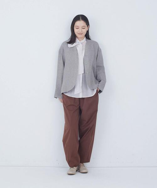 ADIEU TRISTESSE（アデュートリステス）の「リネングレンチェックジャケット（ノーカラージャケット・レディース・グレー系その他/ダークブラウン・38）」の17枚目の写真