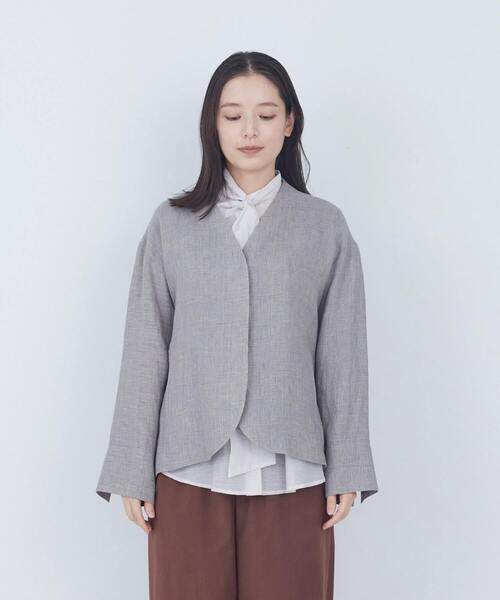 ADIEU TRISTESSE（アデュートリステス）の「リネングレンチェックジャケット（ノーカラージャケット・レディース・グレー系その他/ダークブラウン・38）」の13枚目の写真