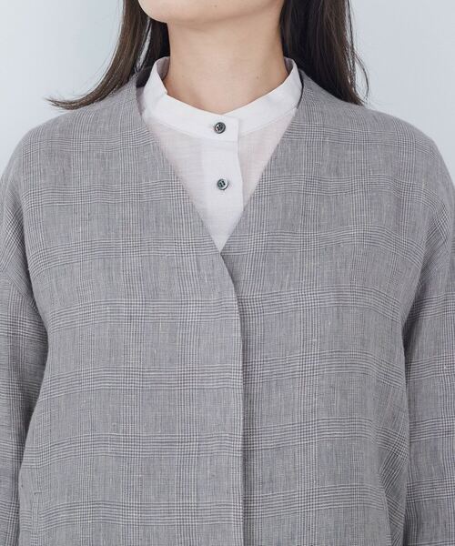 ADIEU TRISTESSE（アデュートリステス）の「リネングレンチェックジャケット（ノーカラージャケット・レディース・グレー系その他/ダークブラウン・38）」の10枚目の写真