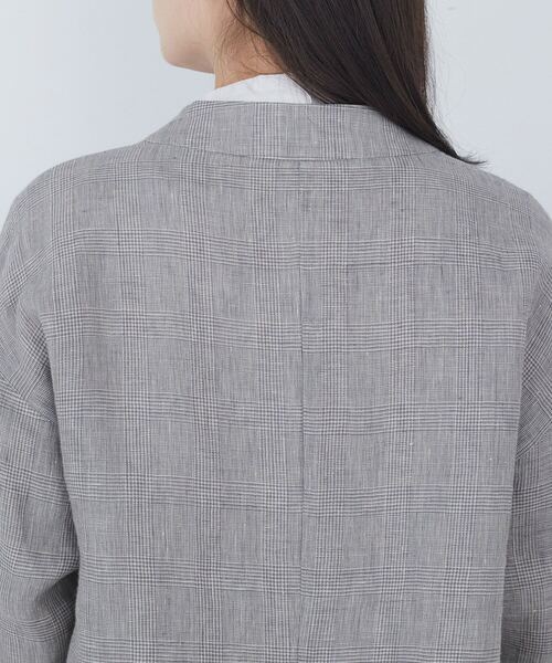 ADIEU TRISTESSE（アデュートリステス）の「リネングレンチェックジャケット（ノーカラージャケット・レディース・グレー系その他/ダークブラウン・38）」の9枚目の写真