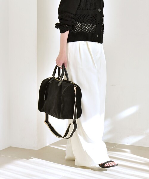 quaranciel(カランシエル)の「quaranciel:〈手洗い可能〉サテン ワイド ストレート スラックス(その他パンツ・レディース・ブラック/オフホワイト・40/38)」の4枚目の写真