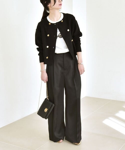 quaranciel(カランシエル)の「quaranciel:〈手洗い可能〉サテン ワイド ストレート スラックス(その他パンツ・レディース・ブラック/オフホワイト・40/38)」の11枚目の写真