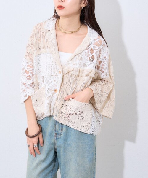 etsinta（エシンタ）の「【etsinta/エシンタ】レースパッチワークシャツINDIA（シャツ/ブラウス・レディース・アイボリー・ONE SIZE）」の14枚目の写真