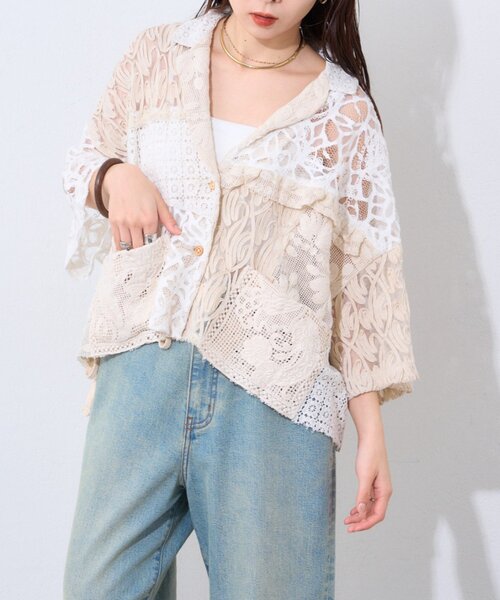 etsinta（エシンタ）の「【etsinta/エシンタ】レースパッチワークシャツINDIA（シャツ/ブラウス・レディース・アイボリー・ONE SIZE）」の16枚目の写真