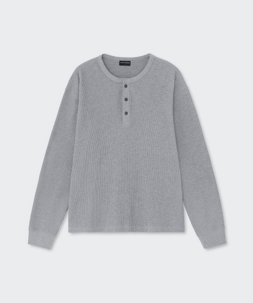 MUSINSA STANDARD（ムシンサスタンダード）の「ワッフルヘンリーネック長袖Tシャツ[ミディアムグレー]（Tシャツ/カットソー・メンズ・その他・SMALL/MEDIUM/LARGE/X-LARGE/2XL/3XL）」の3枚目の写真