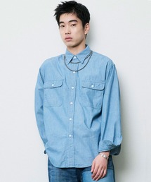 【DENIM DELIGHT DAYS】シャンブレーピンストライプロングスリーブワークシャツ
