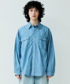 【DENIM DELIGHT DAYS】シャンブレーピンストライプロングスリーブワークシャツ