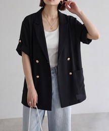 UNDOVE（アンドゥーブ）の「金ボタン使いゆったりメッシュジャケット　【テーラージャケット/半袖ジャケット/接触冷感/ゴールドボタン/サマージャケット】（テーラードジャケット）」