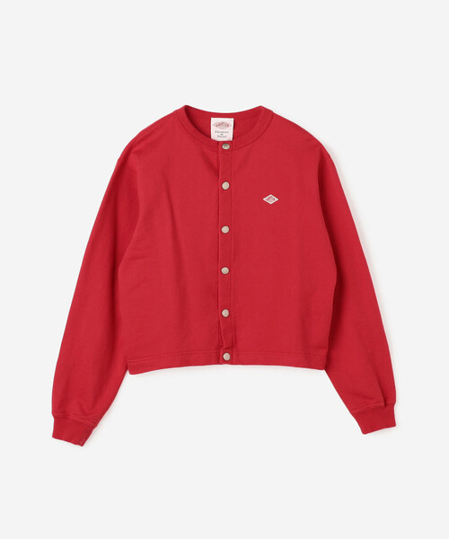 DANTON レッド カーディガン36 ダントン DANTON レディーストップス COTTON TERRY CREW NECK CARDIGAN