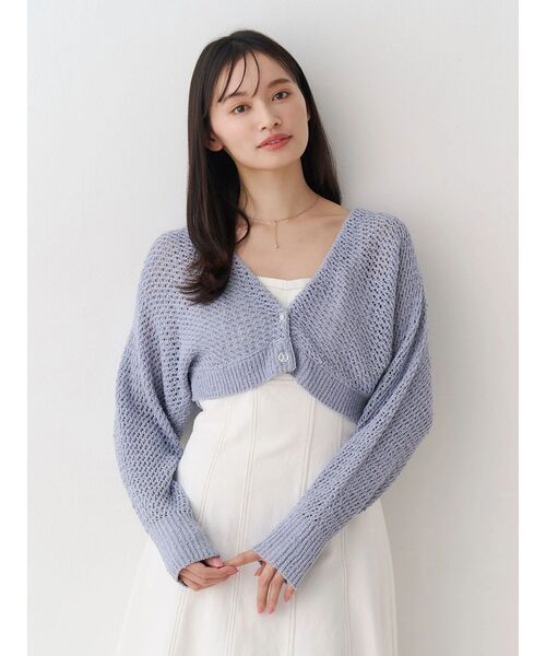 MERCURYDUO(マーキュリーデュオ)の「クリアボタン使いボレロ(カーディガン/ボレロ・レディース・オフホワイト/ブラック/ブルー・FREE)」の4枚目の写真