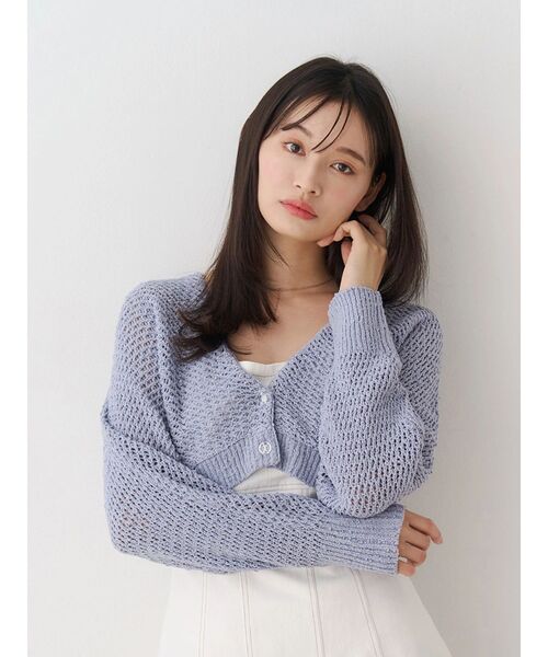 MERCURYDUO(マーキュリーデュオ)の「クリアボタン使いボレロ(カーディガン/ボレロ・レディース・オフホワイト/ブラック/ブルー・FREE)」の5枚目の写真