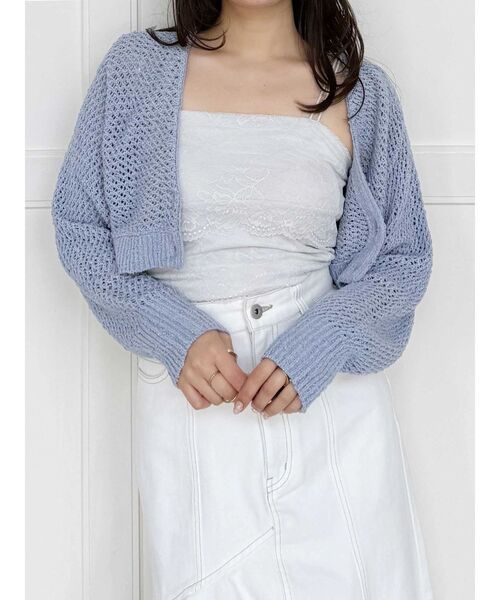 MERCURYDUO(マーキュリーデュオ)の「クリアボタン使いボレロ(カーディガン/ボレロ・レディース・オフホワイト/ブラック/ブルー・FREE)」の14枚目の写真