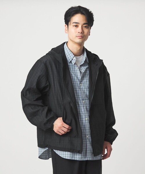 green label relaxing(グリーンレーベルリラクシング)の「シアー リップ ジップ パーカー(ブルゾン・メンズ・ライトグレー/ブラック・L/M/XL)」の11枚目の写真