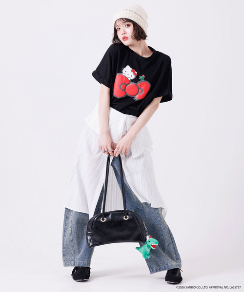 DOUBLE NAME（ダブルネーム）の「【m:rex】ハローキティコラボ リボンモチーフTEE（Tシャツ/カットソー・レディース・オフホワイト/ブラック・FREE）」の20枚目の写真