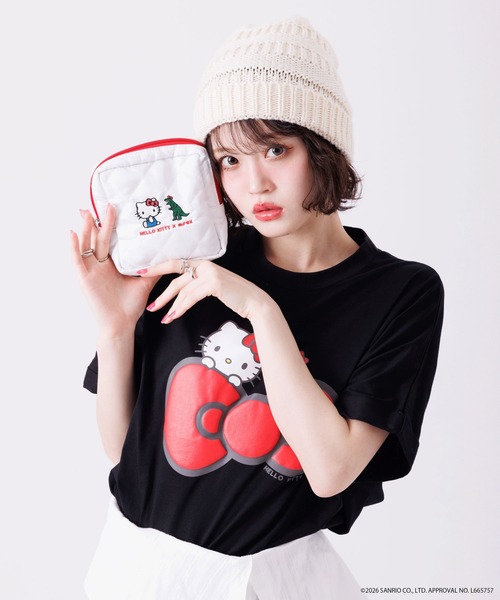 DOUBLE NAME（ダブルネーム）の「【m:rex】ハローキティコラボ リボンモチーフTEE（Tシャツ/カットソー・レディース・オフホワイト/ブラック・FREE）」の6枚目の写真