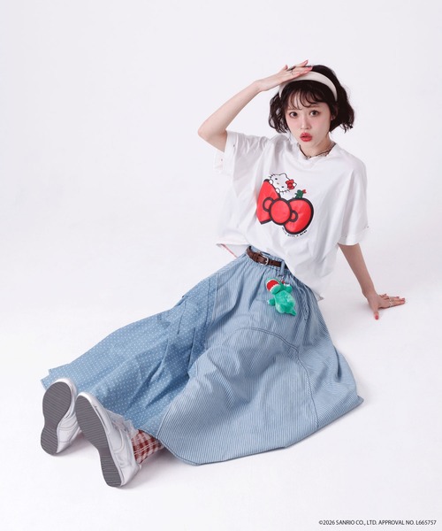 DOUBLE NAME（ダブルネーム）の「【m:rex】ハローキティコラボ リボンモチーフTEE（Tシャツ/カットソー・レディース・オフホワイト/ブラック・FREE）」の8枚目の写真