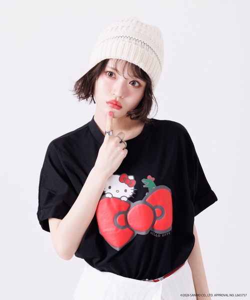 DOUBLE NAME（ダブルネーム）の「【m:rex】ハローキティコラボ リボンモチーフTEE（Tシャツ/カットソー・レディース・オフホワイト/ブラック・FREE）」の12枚目の写真