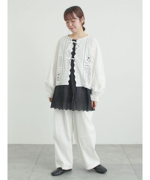 Samansa Mos2（サマンサ モスモス）の「裾スカラップレースノースリーブインナー（Tシャツ/カットソー・レディース・ブラック/オフホワイト・F）」の12枚目の写真