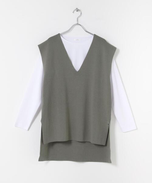 ITEMS URBANRESEARCH(アイテムズ アーバンリサーチ)の「ロングTシャツ×ニットベストセット(ニット/セーター・レディース・カーキ/チャコールグレー/ホワイト・FREE)」の9枚目の写真