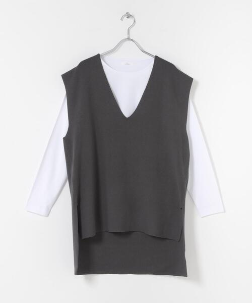 ITEMS URBANRESEARCH(アイテムズ アーバンリサーチ)の「ロングTシャツ×ニットベストセット(ニット/セーター・レディース・カーキ/チャコールグレー/ホワイト・FREE)」の15枚目の写真