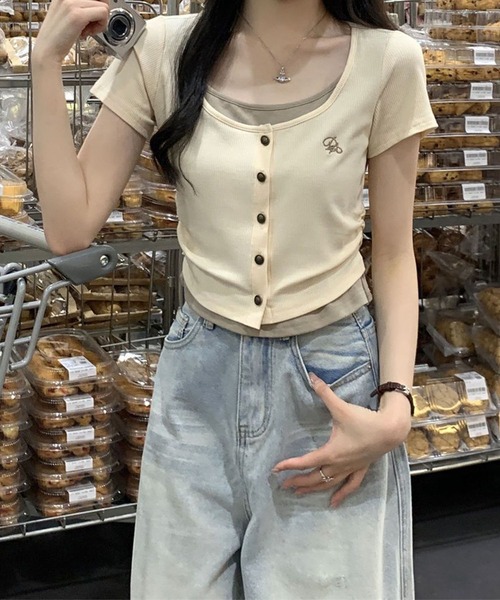 GLAMOROUS JANE(グラマラスジェーン)の「レイヤードフロントボタンテレコTシャツ(Tシャツ/カットソー・レディース・ベージュ/アイボリー・FREE)」の7枚目の写真