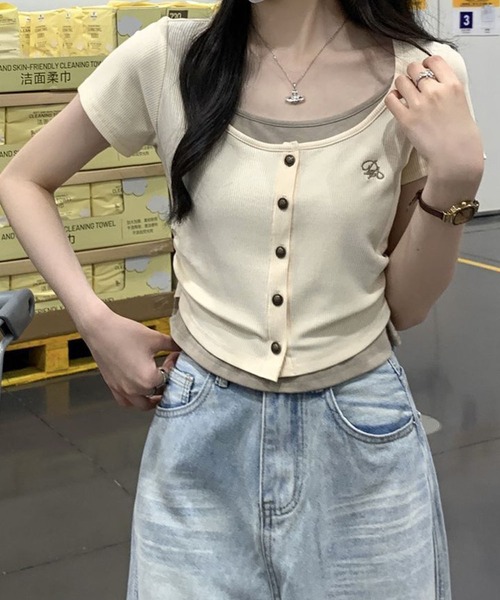GLAMOROUS JANE(グラマラスジェーン)の「レイヤードフロントボタンテレコTシャツ(Tシャツ/カットソー・レディース・ベージュ/アイボリー・FREE)」の9枚目の写真