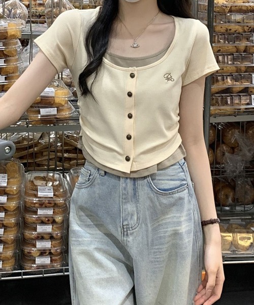 GLAMOROUS JANE(グラマラスジェーン)の「レイヤードフロントボタンテレコTシャツ(Tシャツ/カットソー・レディース・ベージュ/アイボリー・FREE)」の10枚目の写真