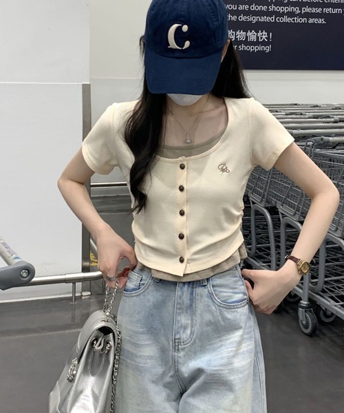 GLAMOROUS JANE(グラマラスジェーン)の「レイヤードフロントボタンテレコTシャツ(Tシャツ/カットソー・レディース・ベージュ/アイボリー・FREE)」の11枚目の写真