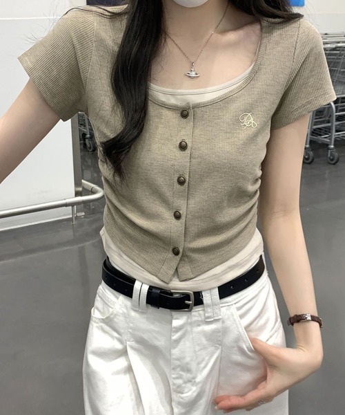 GLAMOROUS JANE(グラマラスジェーン)の「レイヤードフロントボタンテレコTシャツ(Tシャツ/カットソー・レディース・ベージュ/アイボリー・FREE)」の12枚目の写真