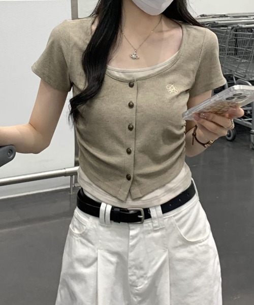 GLAMOROUS JANE(グラマラスジェーン)の「レイヤードフロントボタンテレコTシャツ(Tシャツ/カットソー・レディース・ベージュ/アイボリー・FREE)」の14枚目の写真
