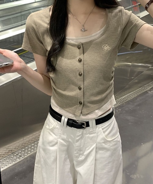 GLAMOROUS JANE(グラマラスジェーン)の「レイヤードフロントボタンテレコTシャツ(Tシャツ/カットソー・レディース・ベージュ/アイボリー・FREE)」の17枚目の写真