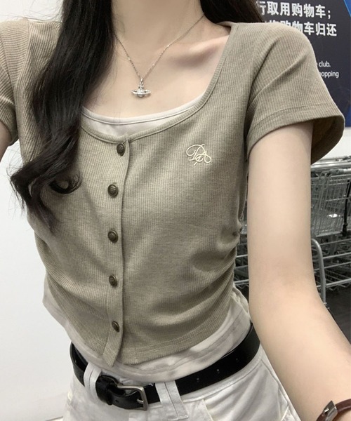 GLAMOROUS JANE(グラマラスジェーン)の「レイヤードフロントボタンテレコTシャツ(Tシャツ/カットソー・レディース・ベージュ/アイボリー・FREE)」の18枚目の写真