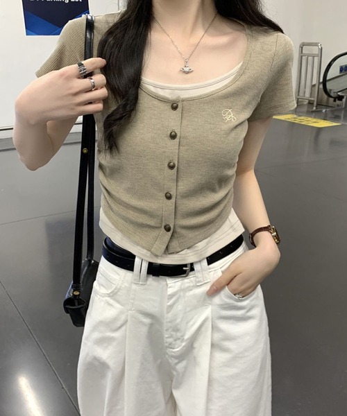 GLAMOROUS JANE(グラマラスジェーン)の「レイヤードフロントボタンテレコTシャツ(Tシャツ/カットソー・レディース・ベージュ/アイボリー・FREE)」の19枚目の写真