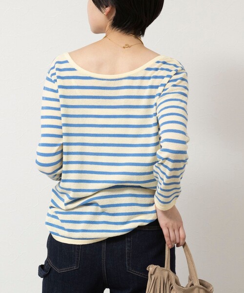 Rie Miller（リエミラー）の「ウォッシャブルブークレーボーダーバックUネックプルオーバー（ニット/セーター・レディース・イエロー系その他3/ホワイト系その他4/パープル系その他3・38）」の3枚目の写真