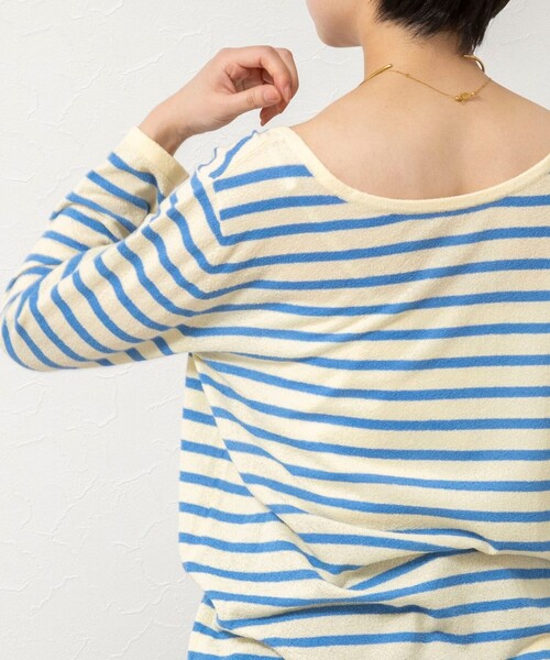 Rie Miller（リエミラー）の「ウォッシャブルブークレーボーダーバックUネックプルオーバー（ニット/セーター・レディース・イエロー系その他3/ホワイト系その他4/パープル系その他3・38）」の9枚目の写真