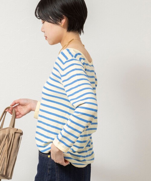 Rie Miller（リエミラー）の「ウォッシャブルブークレーボーダーバックUネックプルオーバー（ニット/セーター・レディース・イエロー系その他3/ホワイト系その他4/パープル系その他3・38）」の10枚目の写真