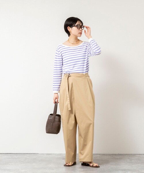 Rie Miller（リエミラー）の「ウォッシャブルブークレーボーダーバックUネックプルオーバー（ニット/セーター・レディース・イエロー系その他3/ホワイト系その他4/パープル系その他3・38）」の12枚目の写真