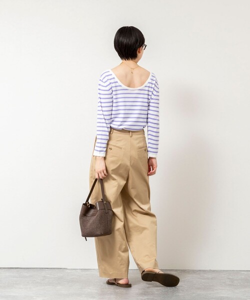 Rie Miller（リエミラー）の「ウォッシャブルブークレーボーダーバックUネックプルオーバー（ニット/セーター・レディース・イエロー系その他3/ホワイト系その他4/パープル系その他3・38）」の14枚目の写真