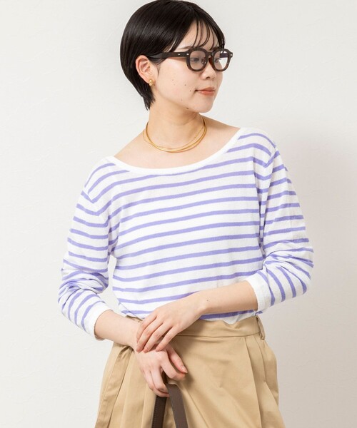 Rie Miller（リエミラー）の「ウォッシャブルブークレーボーダーバックUネックプルオーバー（ニット/セーター・レディース・イエロー系その他3/ホワイト系その他4/パープル系その他3・38）」の17枚目の写真